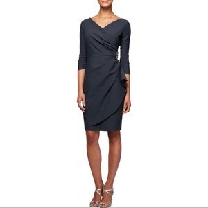 Alex Evenings V-Neck Sleeveless Ruched Brooch Sheath Dress